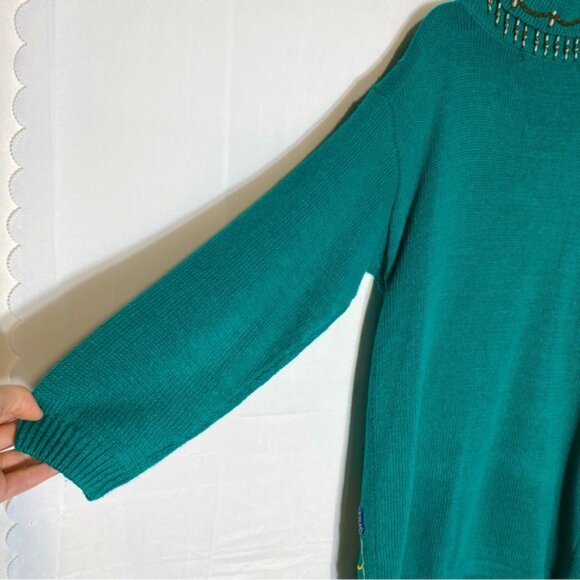 Vintage Victoria Jones Beaded Oversized Green Ramie Cotton Cowl Neck Sweater L - Picture 12 of 16